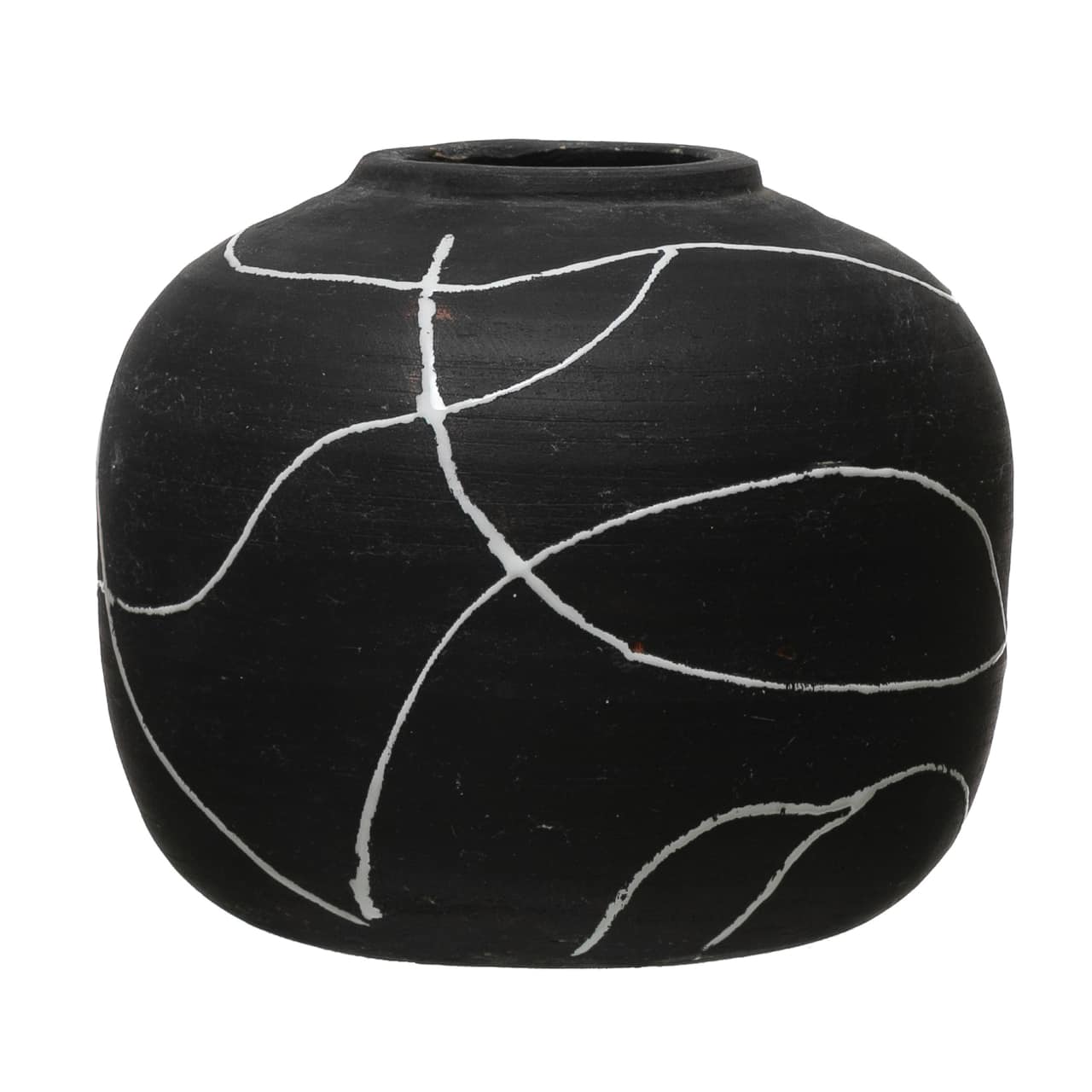 Hello Honey® 6.5" Black & White Stoneware Vase with Hand-Painted Intersecting Lines